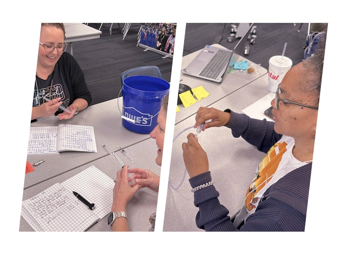 Two photos each including teachers working on projects during the InSPIRE 2025 Teacher Trainings